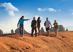 Group hiking in the desert