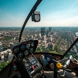 City views from inside helicopter