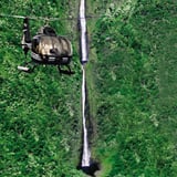 Helicopter over waterfall