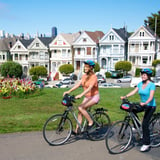 Biking by the Painted Ladies in San Francisco