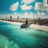 Helicopter flying along coast