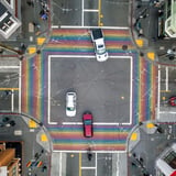 Rainbow Square on Street from Sky View