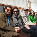 Group on boat with wine