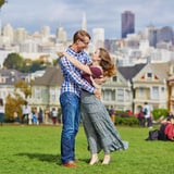 Couple in front of famous houses