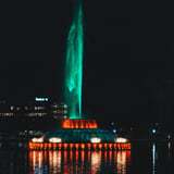 Water Fountain in Lake at Night