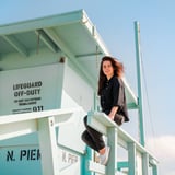 Woman on life guard tower