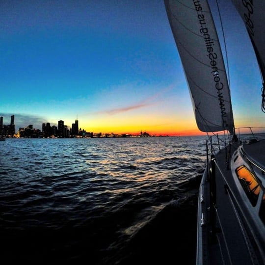 Sunset View with City From Boat