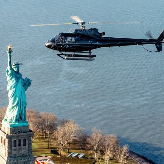 Fly by statue of liberty