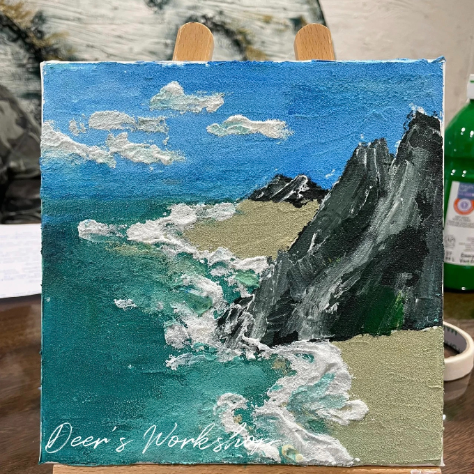 Beach painting with rock