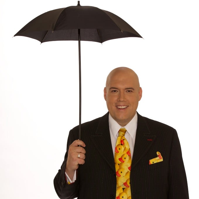 Adam London with umbrella