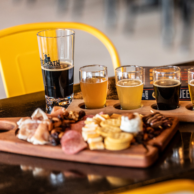 Beer flight and cheese board