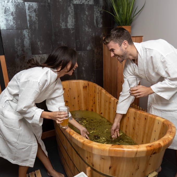 Couple next to tub