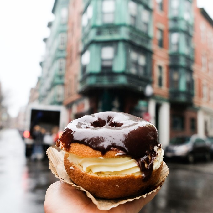 Chocolate Donut Sandwich in Front of Building