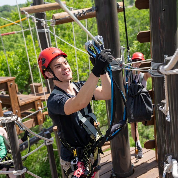 Man getting ready to zipline