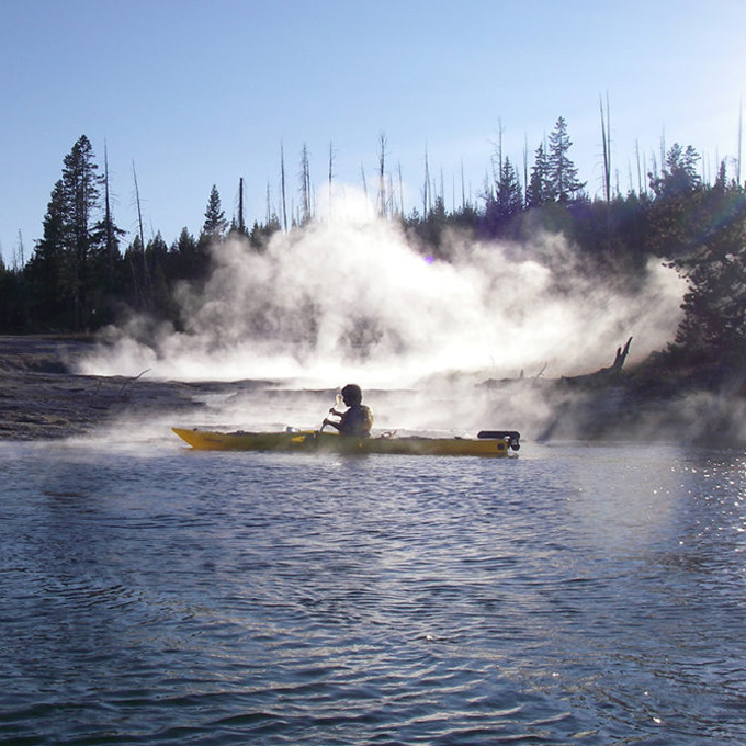 Kayak Past Geysers in Yellowstone