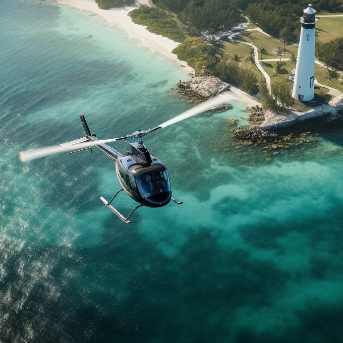 Helicopter over lighthouse