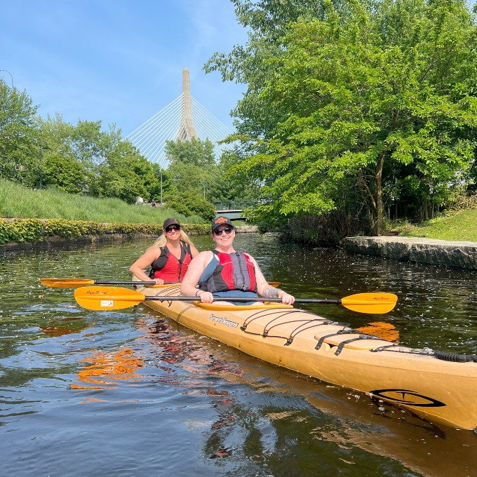 Couple kayaking in canal