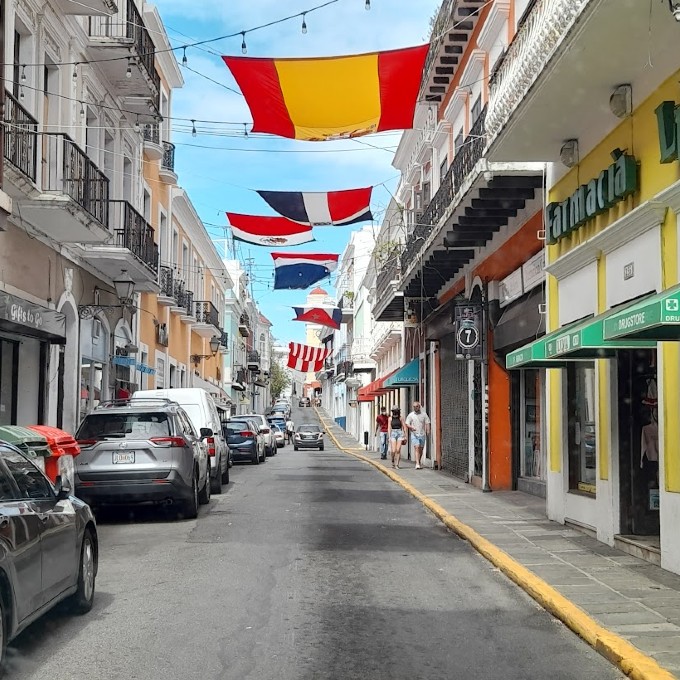 Flags over Street in San Juan