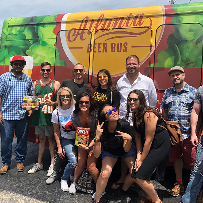 Group in front of bus