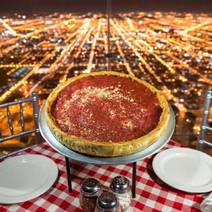 Deep dish pizza with views