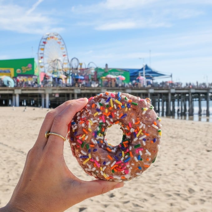 Donut in Front of Santa Monica Pier