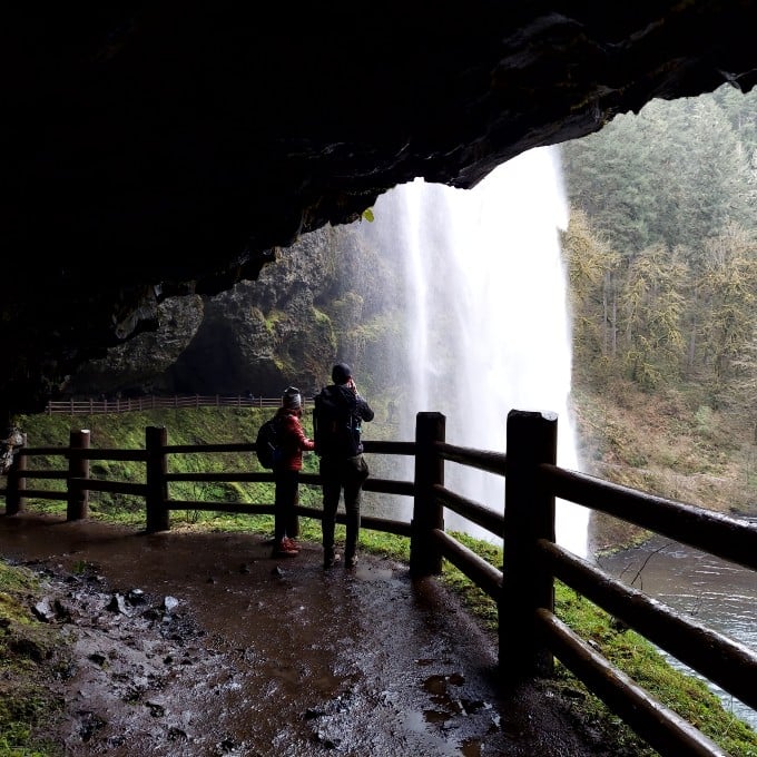 Path under waterfall