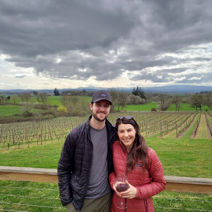 Two people at vineyard
