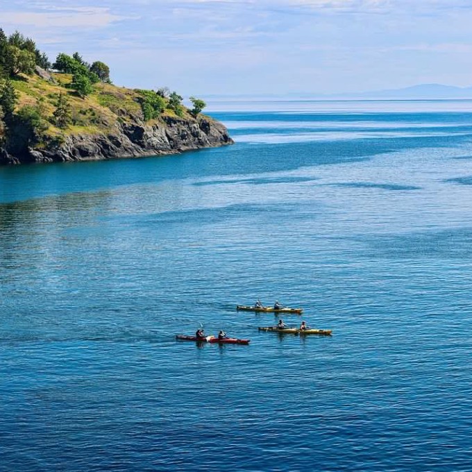 3 kayaks in water