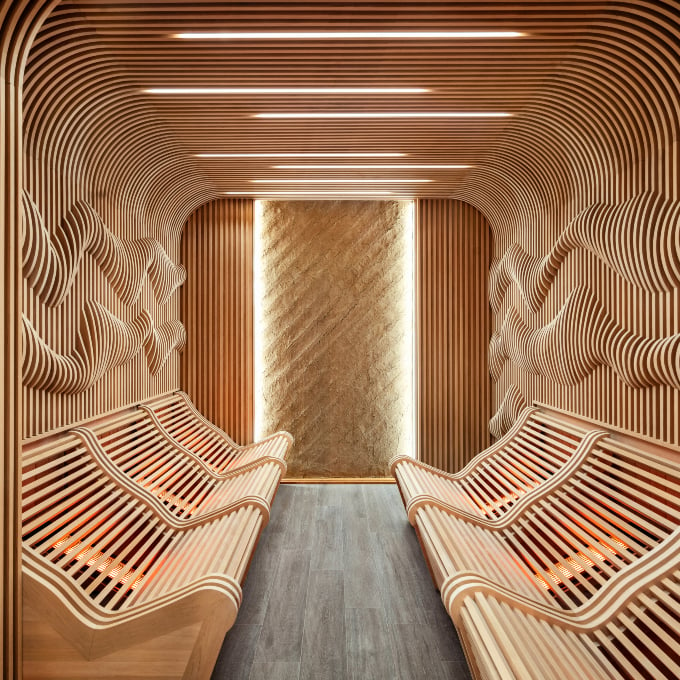 Wood spa room