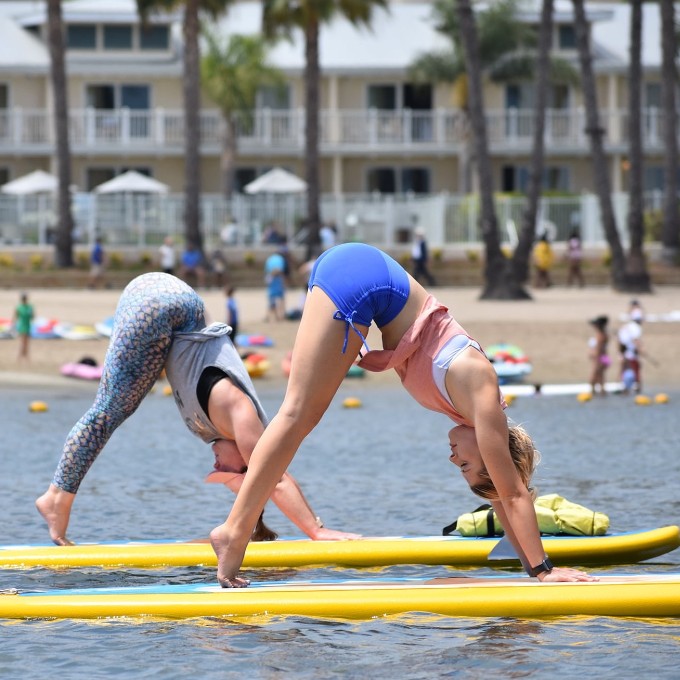 Floating yoga class